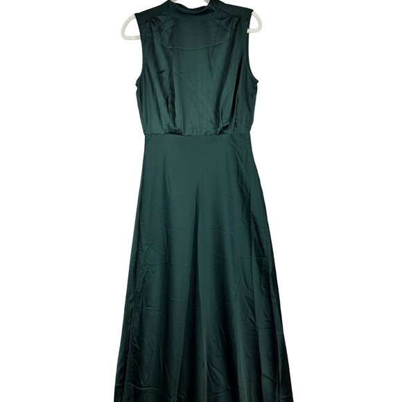 Lulus Classic Elegance Green Satin Sleeveless Mock Neck Maxi Dress Medium - Picture 3 of 14